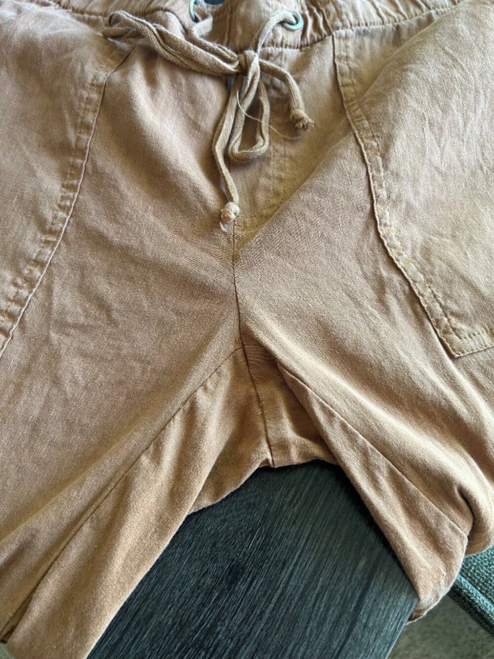 KUT FROM THE KLOTH Rosalie Drawstring Stretch Linen Blend Pants Whiskey Brown M - Picture 5 of 7